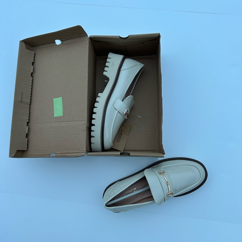 Cream Platform Loafers with gold detail